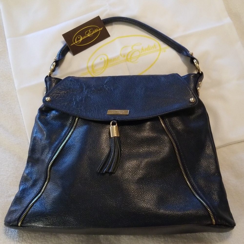 Onna Ehrlich navy full grain leather Kelly purse
